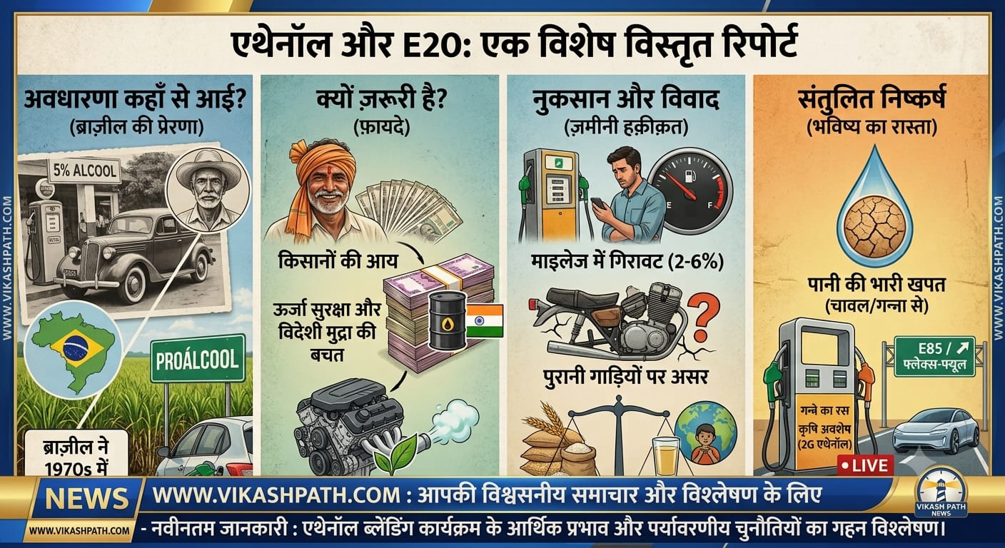 एथेनॉल और E20: क्या है यह अवधारणा, कहाँ से आई, क्यों ज़रूरी है, और इसके नुकसान क्या हैं